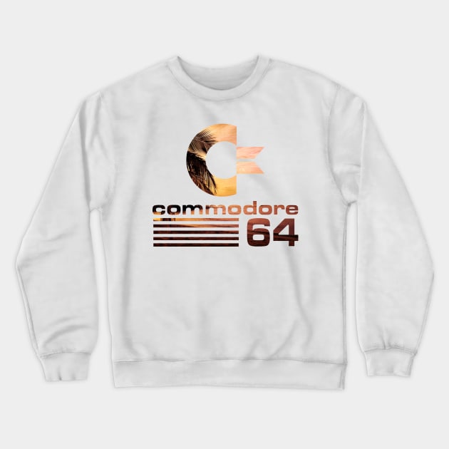 Commodore 64 Sunset Vaporwave Logo Crewneck Sweatshirt by gregG97